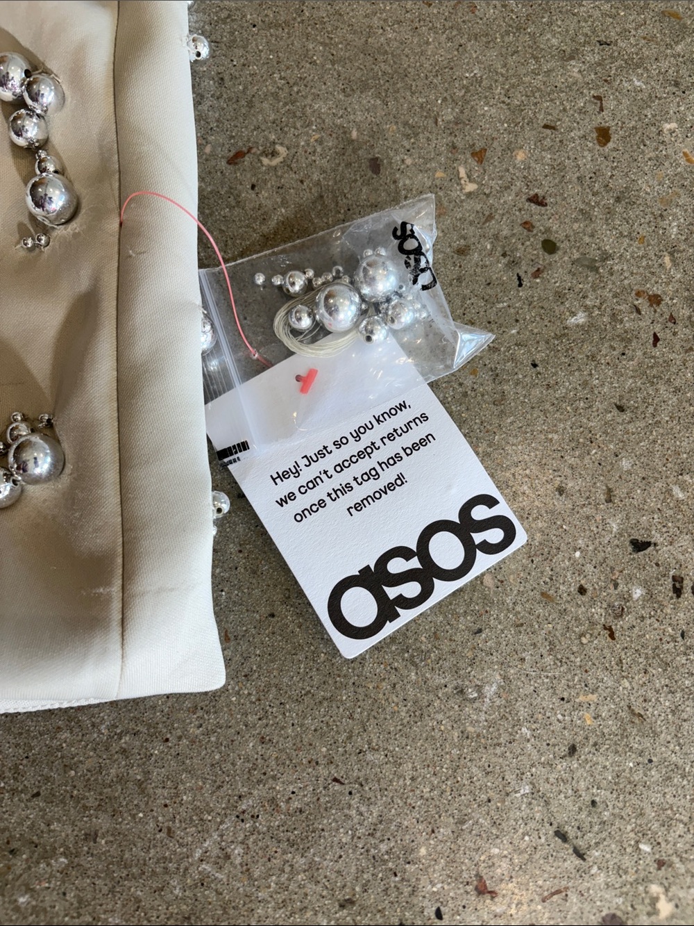 ASOS Cream Satin Silver Beaded Halter Mini Dress - Picture 3 of 6